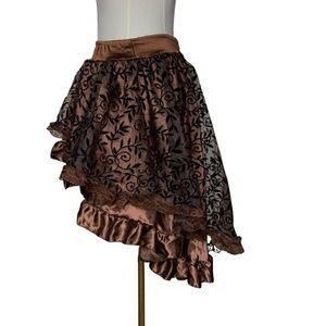 Brown Black Lace High Low Ruffle Skirt Whimsigoth Emo Goth Grunge Witchy Fairy